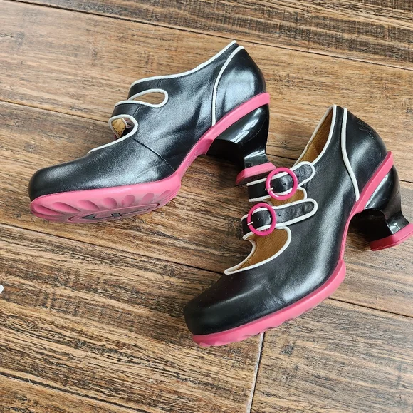 Fluevog Black Mary Jane Shoes with Pink Accents - Picture 2 of 3